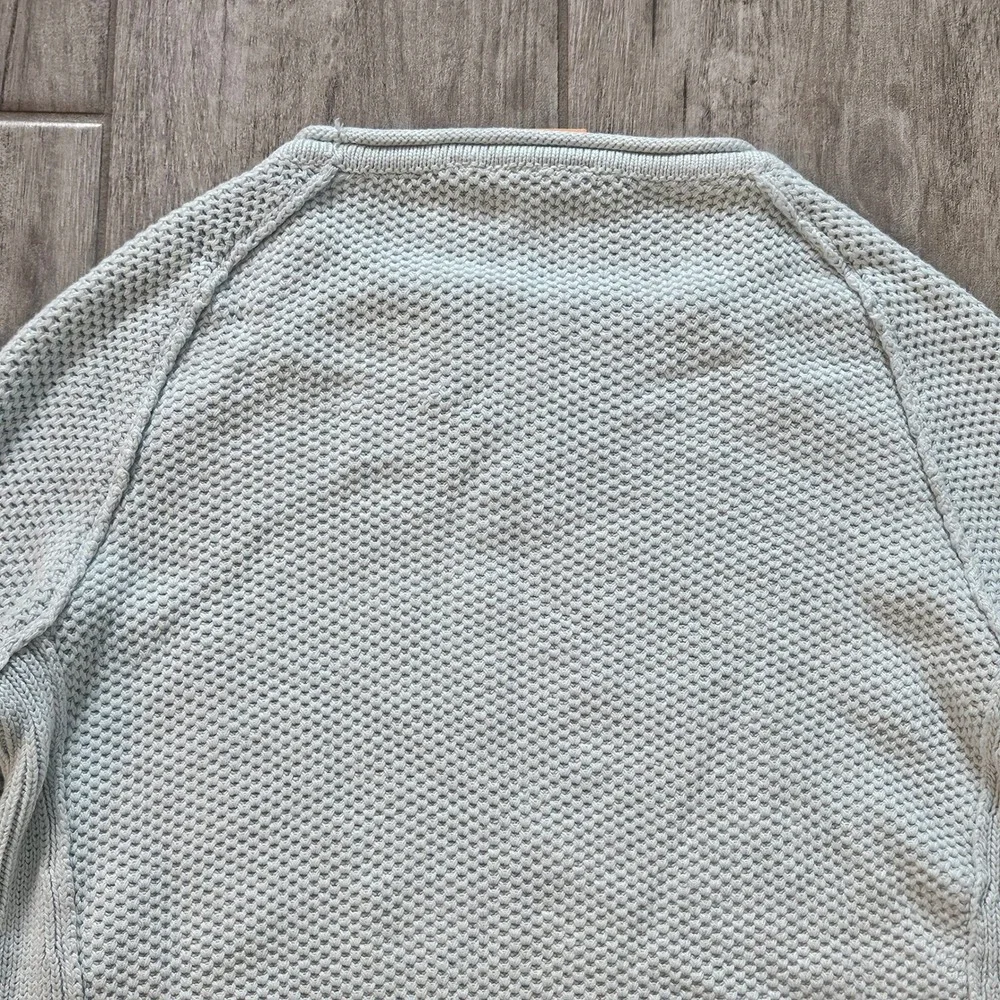 Tory Burch Waffle Knit Sweater Size S Light Blue Raglan Sleeve Crew Neck Preppy